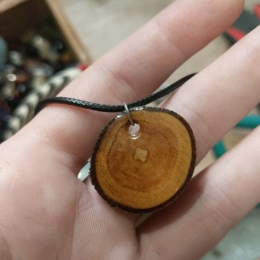 Kratom Wood Necklace in hand